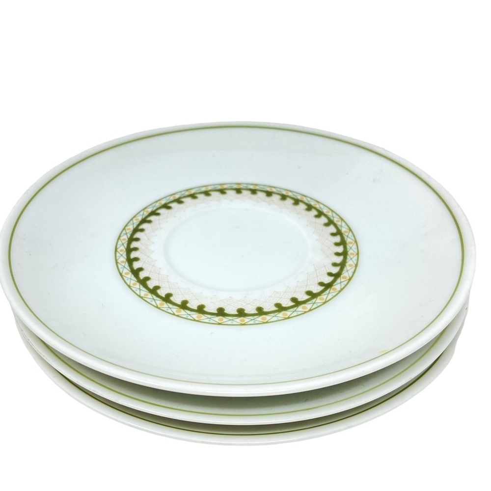 NORITAKE China No.6226 Hermitage Set of 3 Saucers. White and Green Pattern.